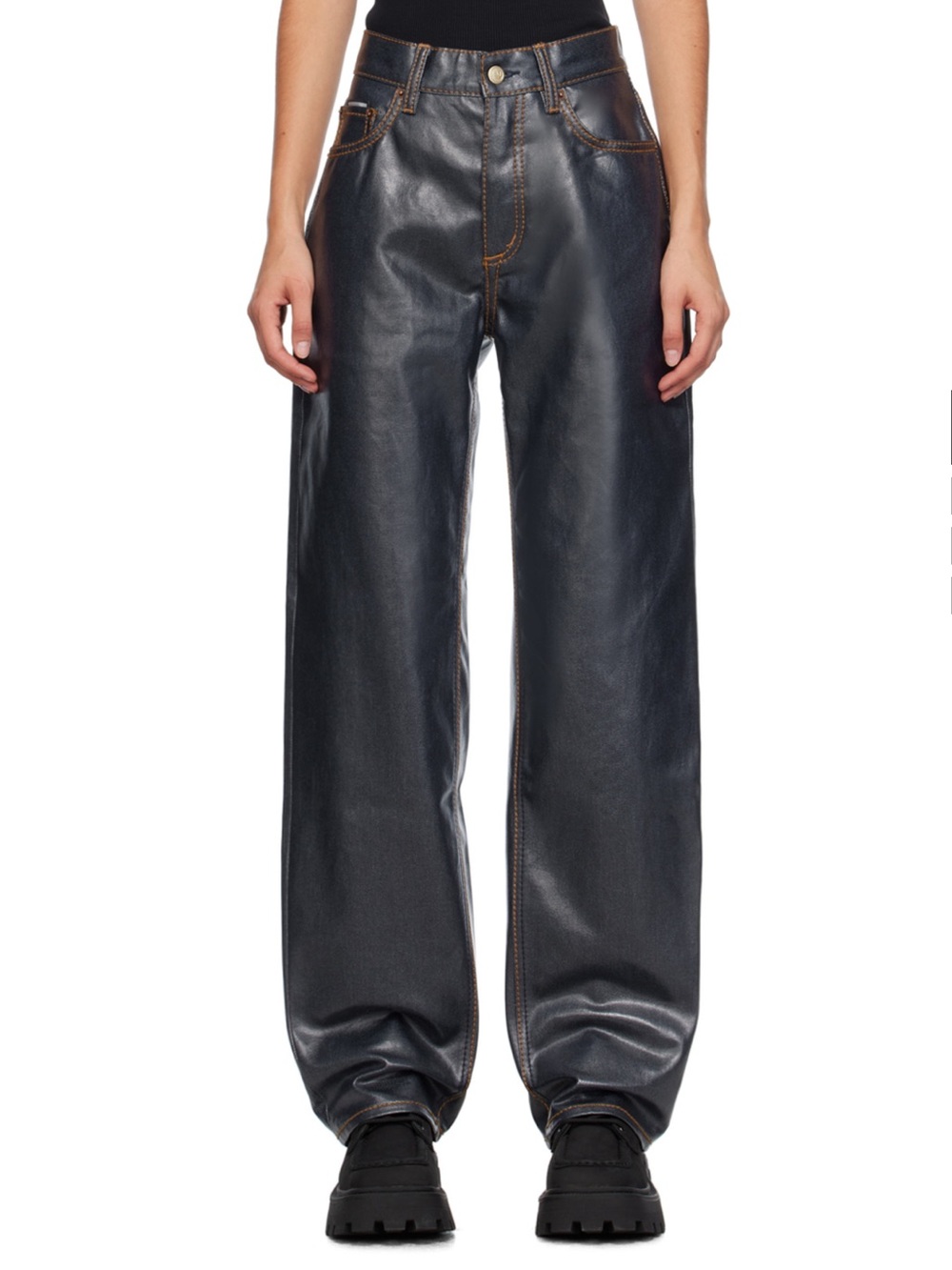 Eytys Women's Navy Coated Straight-Leg Jeans - Picture 2 of 11